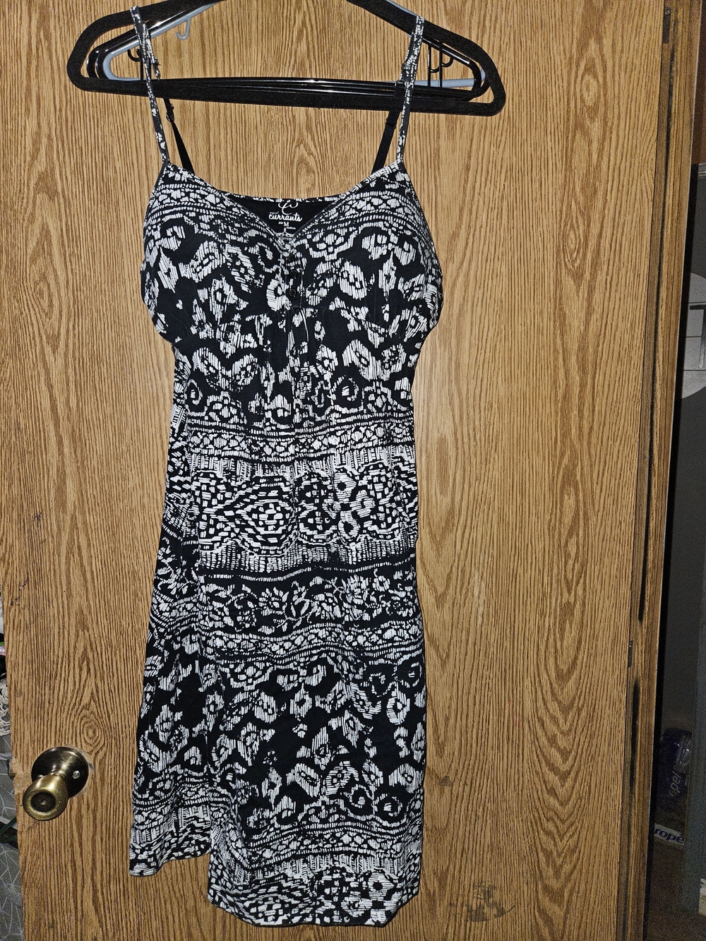 Casual Black & White Patterned Spaghetti Strap Dress